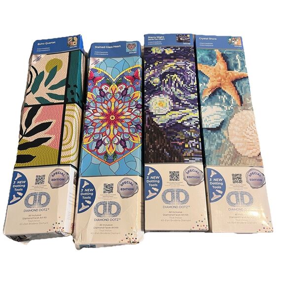 Lot of 4 Diamond Dotz Painting Kits Heart Boho Starry Night Beach Shells NIB - Picture 1 of 5
